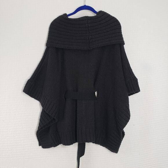 Michael Michael Kors Poncho Sweater Womens Small/Medium Black Knit Cowl Neck - Picture 2 of 16